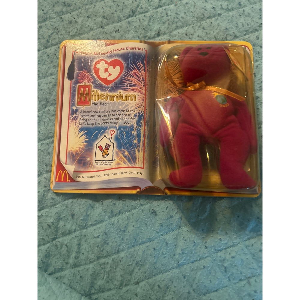 Ty Millennium the Bear McDonald's Teenie Beanie Baby 2000 Sealed RMHC Magenta